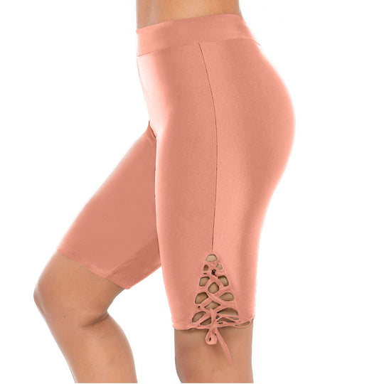 Damen Sportliche Radlerhose mit dekorativen Schnürdetails EB
