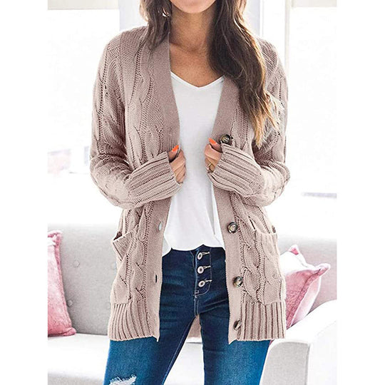 Damen Grobstrick-Cardigan mit aufwendigem Zopfmuster und praktischen Taschen EB