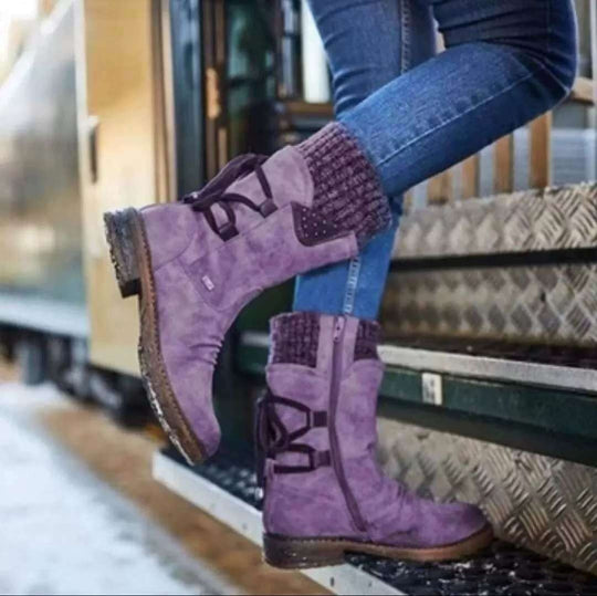 Damen Stiefel mit modischem Strickkragen und praktischem Schnürsystem EB