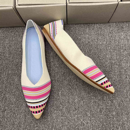 Damen spitz zulaufende Ballerinas mit dekorativem Stripen-Design EB