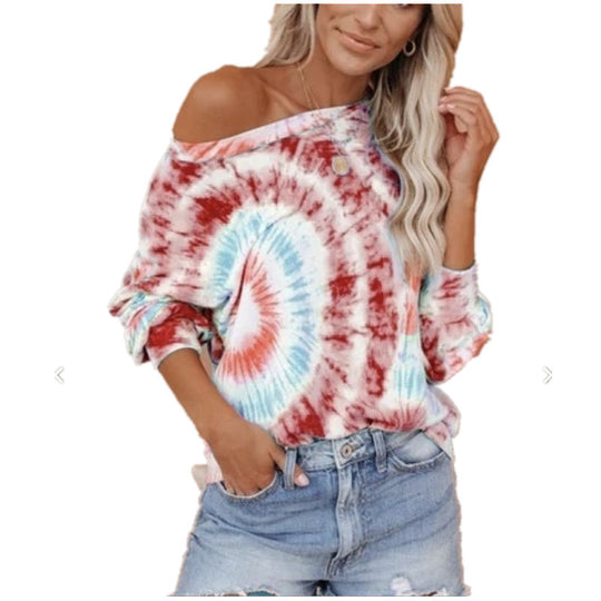 Damen lässiges und stylisches Off-Shoulder Sweatshirt im Tie-Dye-Design EB