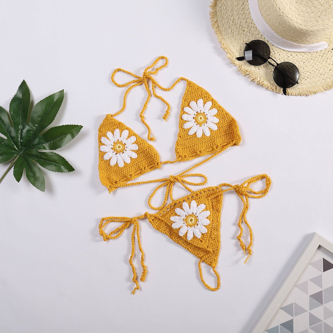 Damen Bikiniset mit floralem Häkelmuster EB