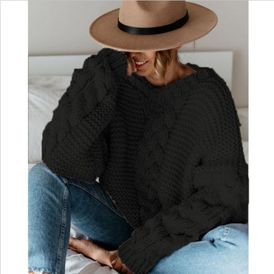 Damen Grobstrickpullover mit elegantem Zopfmuster und weitem Schnitt EB