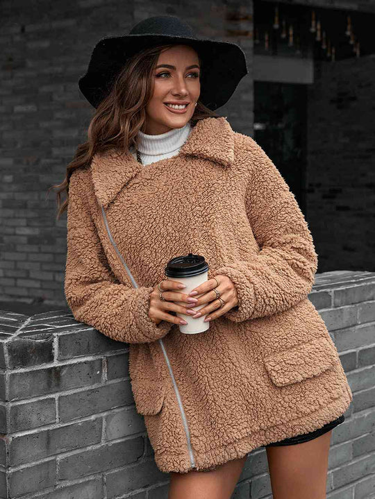 EB | Double Take Zip up Teddy Jacke mit Kragen