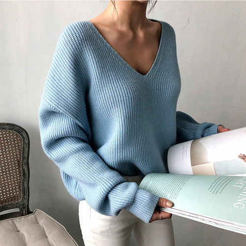 Damen eleganter V-Ausschnitt Strickpullover mit strukturiertem Design EB