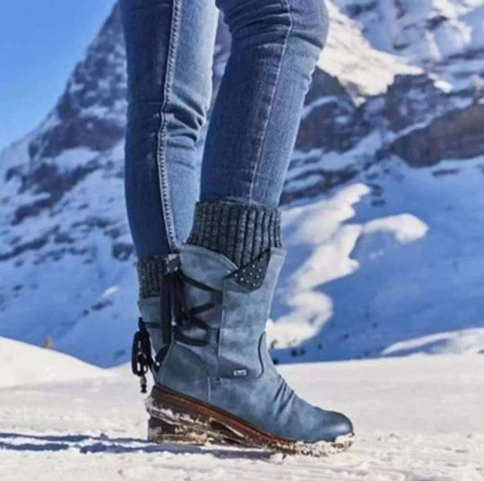 Damen Stiefel mit modischem Strickkragen und praktischem Schnürsystem EB