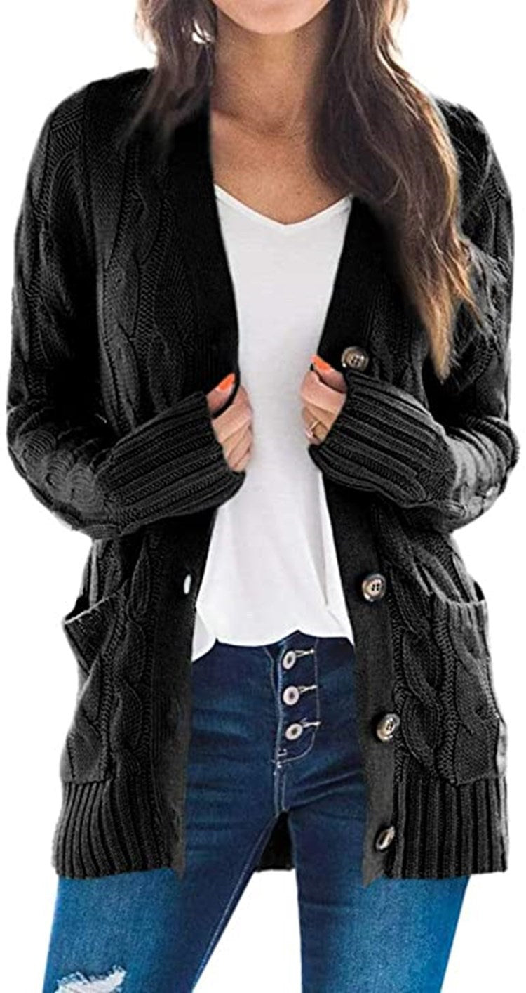 Damen Grobstrickjacke mit eleganten Knopfdetails und lässigem Schnitt EB