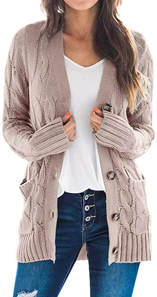 Damen Grobstrick-Cardigan mit dekorativem Zopfmuster und praktischen Taschen EB