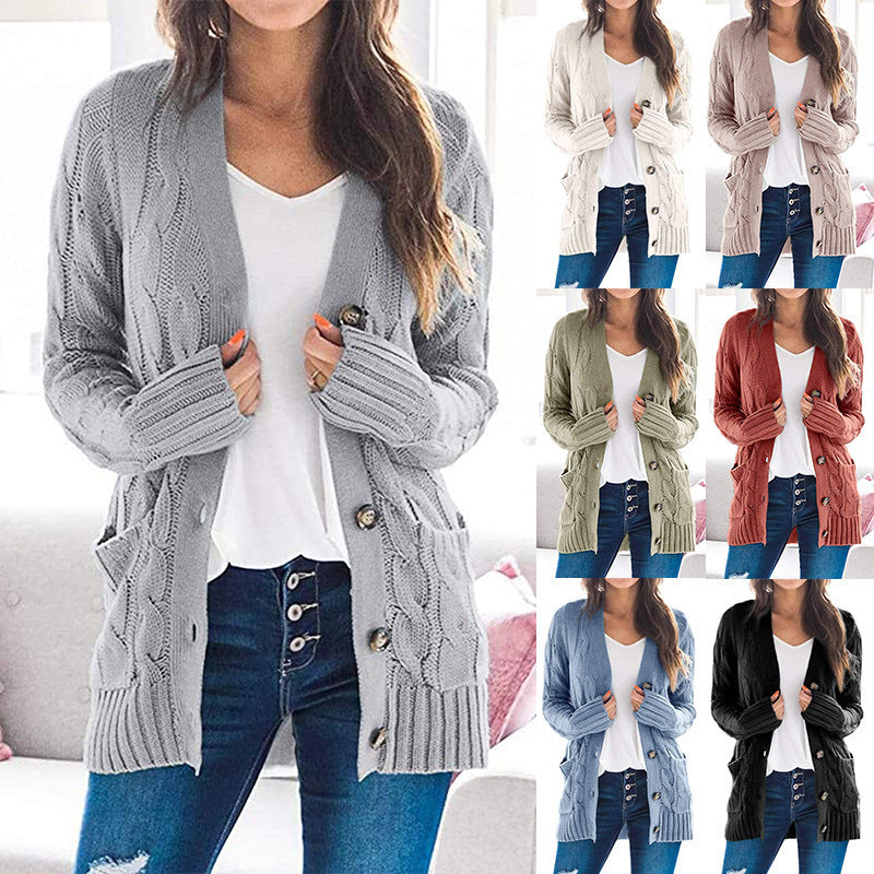 Damen Grobstrickjacke mit seitlichen Taschen und attraktivem Zopfmuster EB