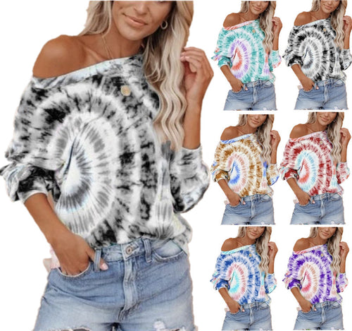 Damen lässiges und stylisches Off-Shoulder Sweatshirt im Tie-Dye-Design EB