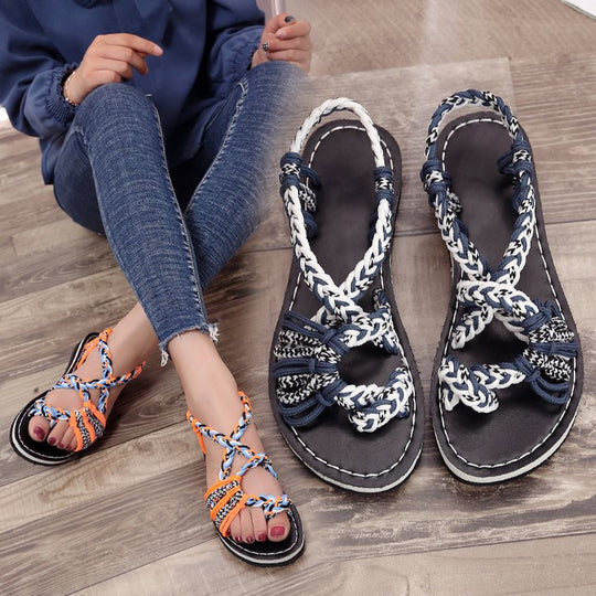 Damen Elegante Braided Sandalen mit ergonomischem Fußbett EB