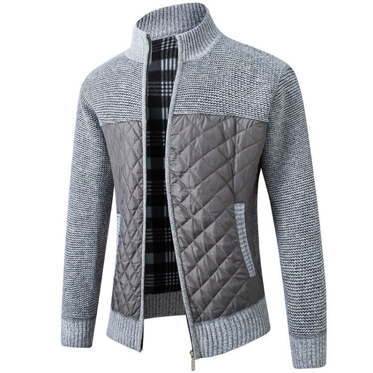 Herren nan gesteppter Strickcardigan mit Stehkragen, Thermofutter und Reißverschluss EB