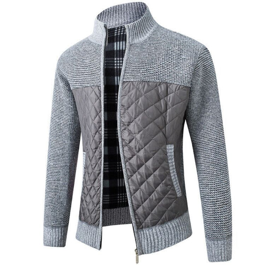 Herren nan gesteppter Strickcardigan mit Stehkragen, Thermofutter und Reißverschluss EB