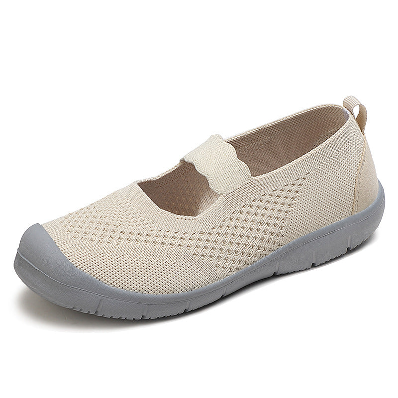Damen nan elastischer Komfort-Ballerina mit welligem Riemen atmungsaktivem Strickoberteil und flexibler Profillaufsohle EB
