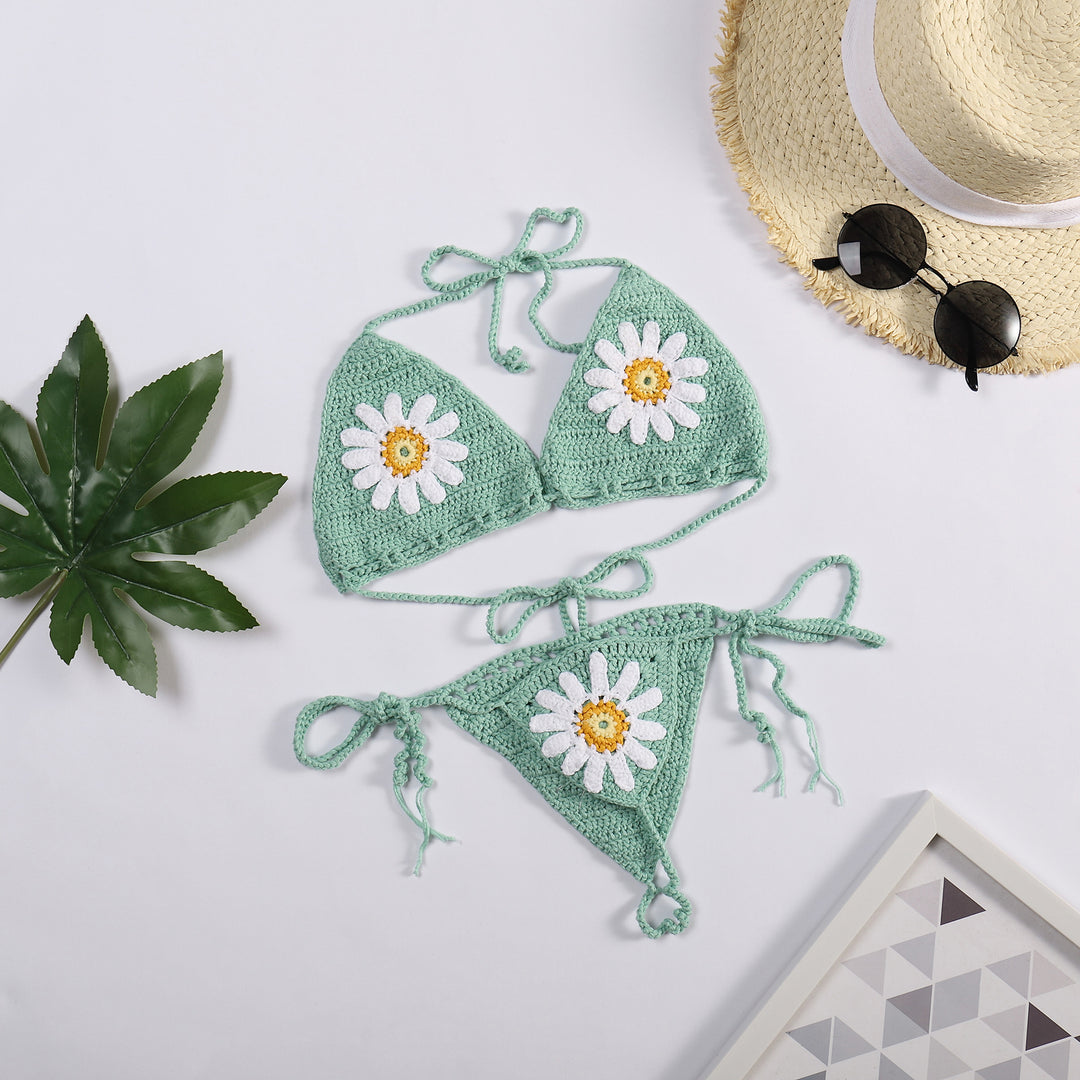 Damen Bikiniset mit floralem Häkelmuster EB