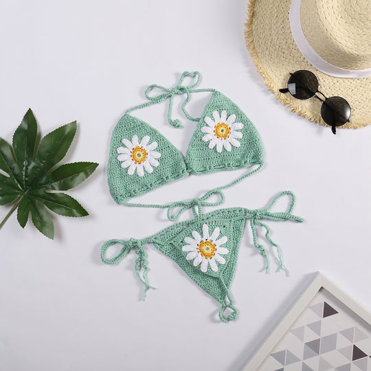 Damen Bikiniset mit floralem Häkelmuster EB