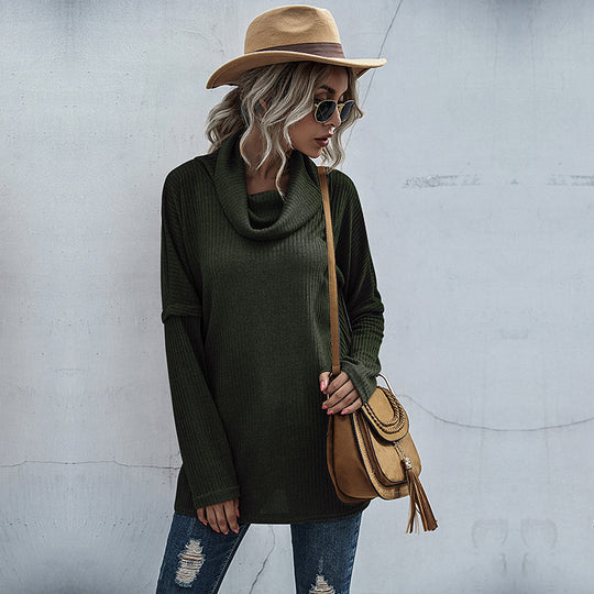 Damen modischer Oversized Pullover mit weitem Kragen und Rippstruktur EB