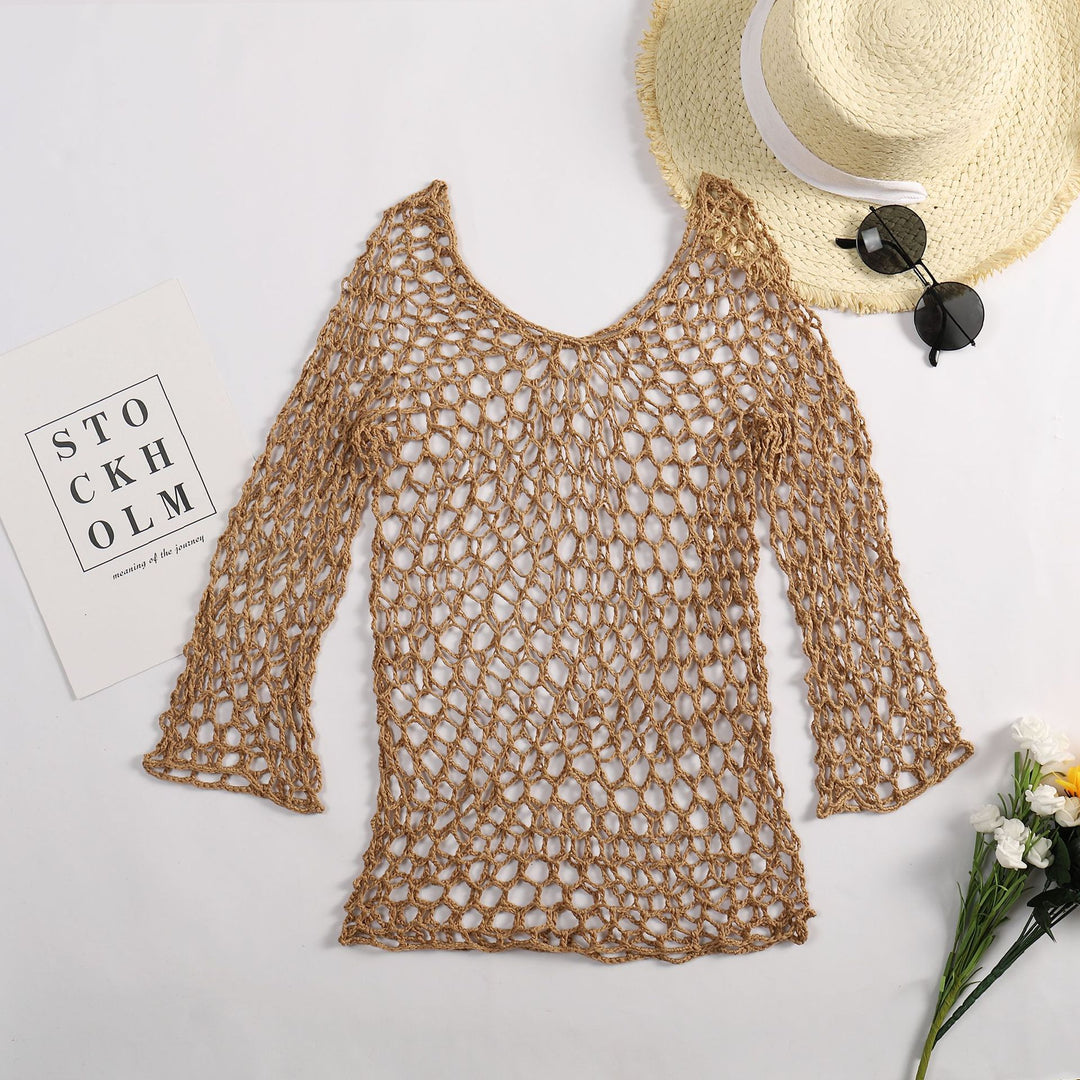 Damen luftiger Häkel-Poncho mit weitem Schnitt EB