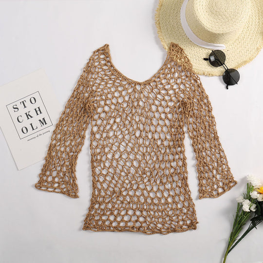 Damen luftiger Häkel-Poncho mit weitem Schnitt EB