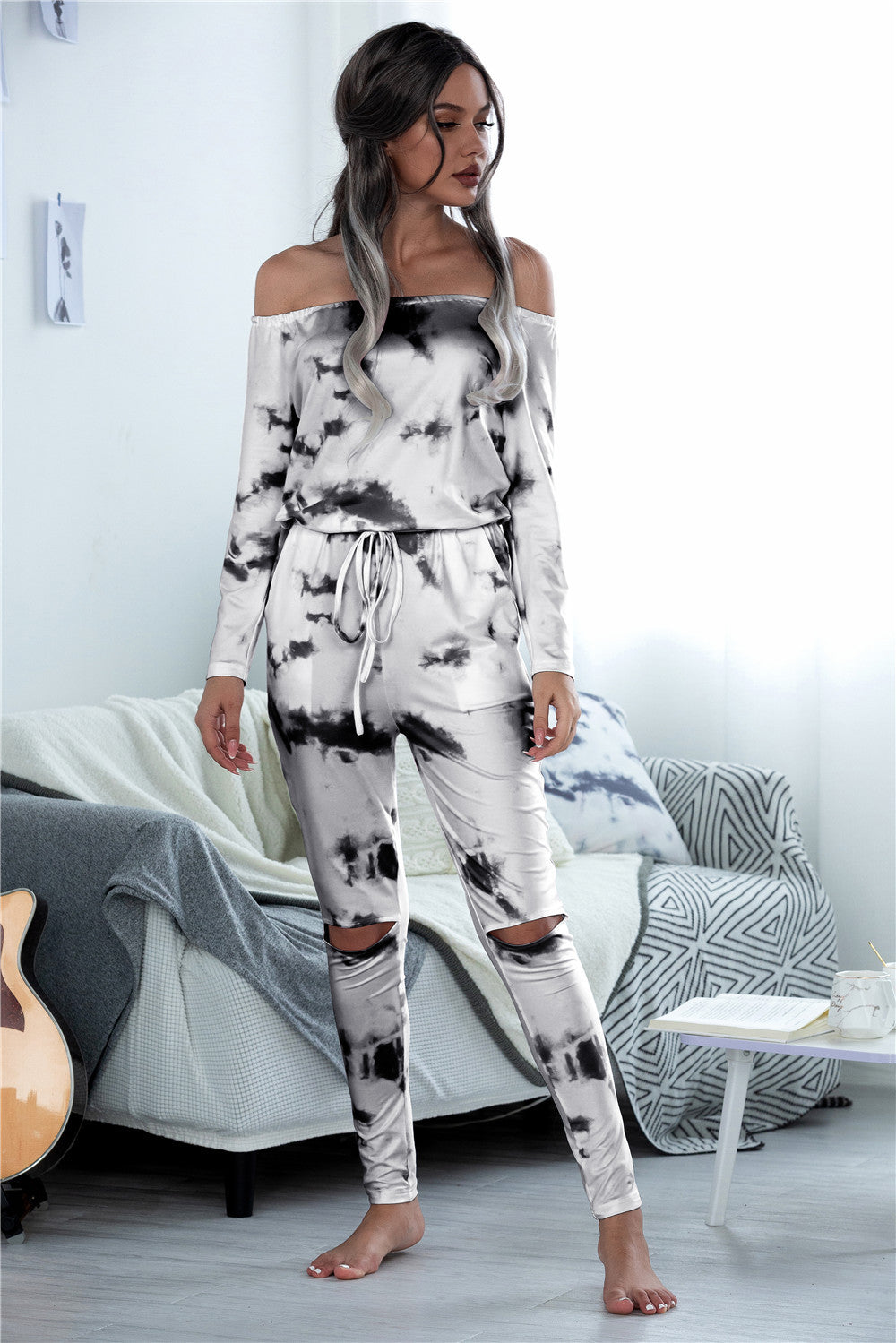 Damen lässige Sommeroverall aus softem Material mit Rundhalsausschnitt und Cut-Outs EB