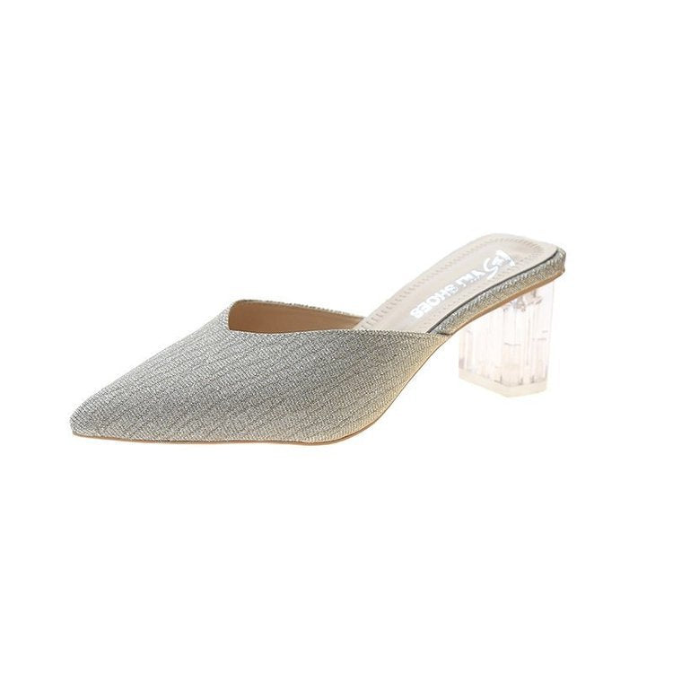 Damen elegante Mules mit transparentem Blockabsatz EB