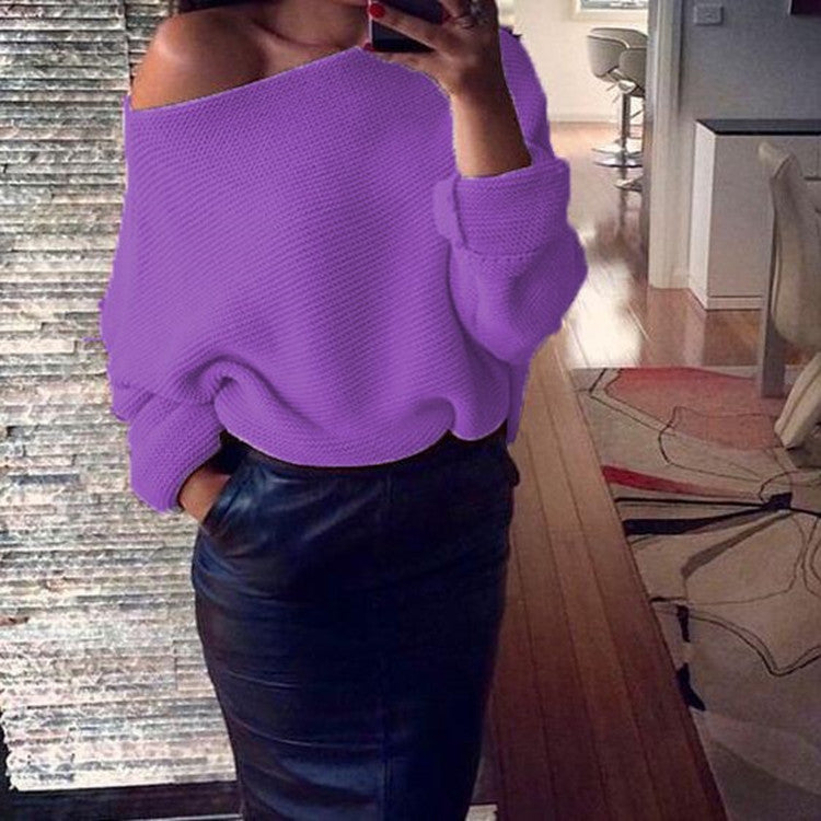 Damen lässiger Pullover mit weitem Schnitt und offener Schulter EB