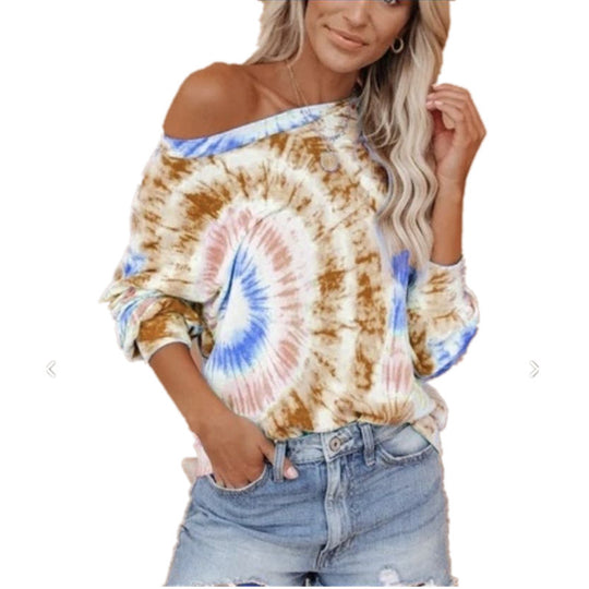 Damen lässiges und stylisches Off-Shoulder Sweatshirt im Tie-Dye-Design EB