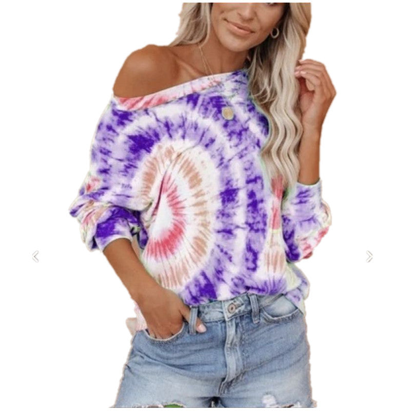 Damen lässiges und stylisches Off-Shoulder Sweatshirt im Tie-Dye-Design EB