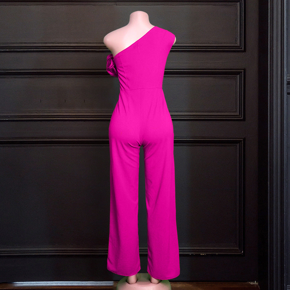Damen einseitiger Jumpsuit mit eleganten Rüschen EB