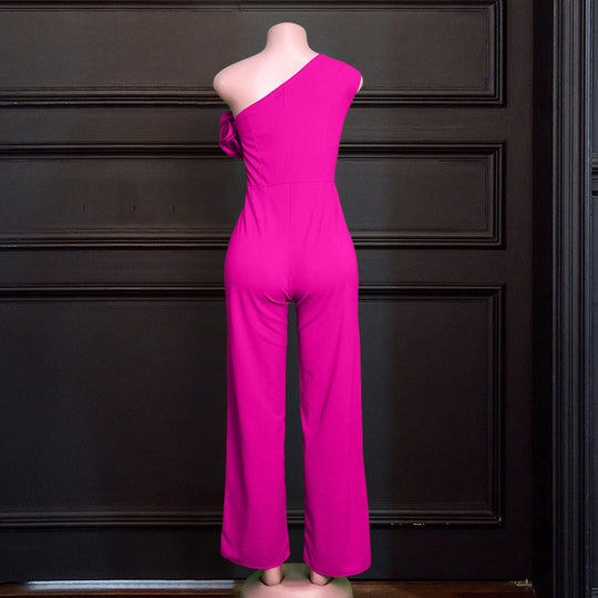 Damen einseitiger Jumpsuit mit eleganten Rüschen EB