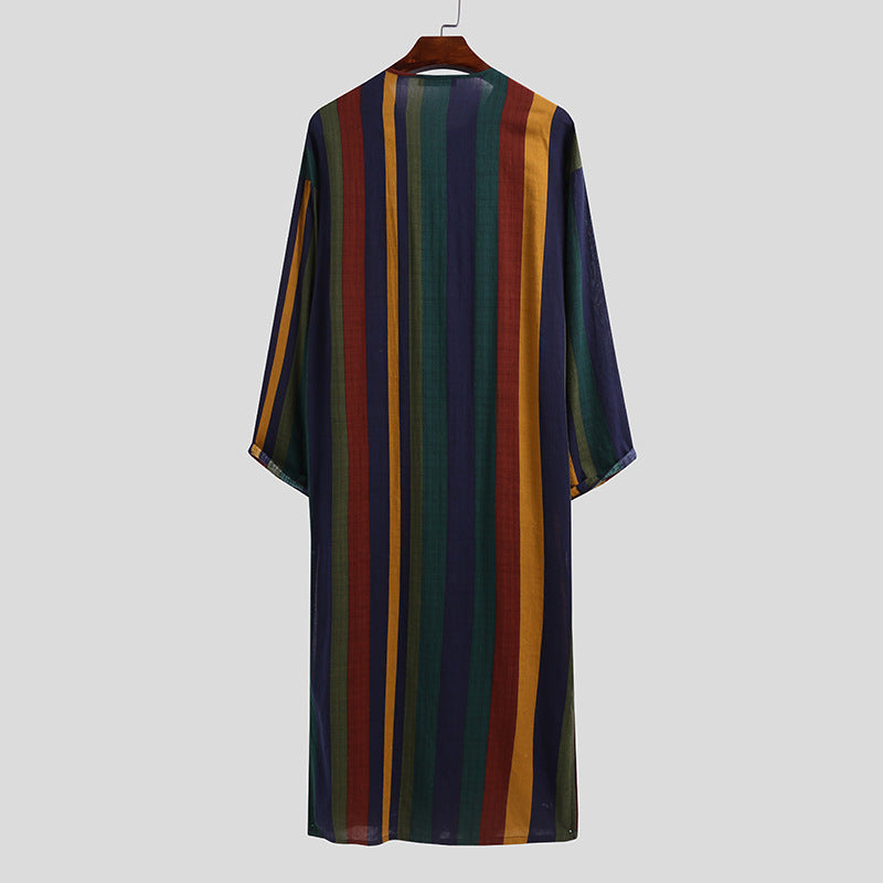 Damen nan lockeres Maxi-Leinenkleid mit durchgehender Knopfleiste Rundhalsausschnitt und aufgesetzten Taschen EB