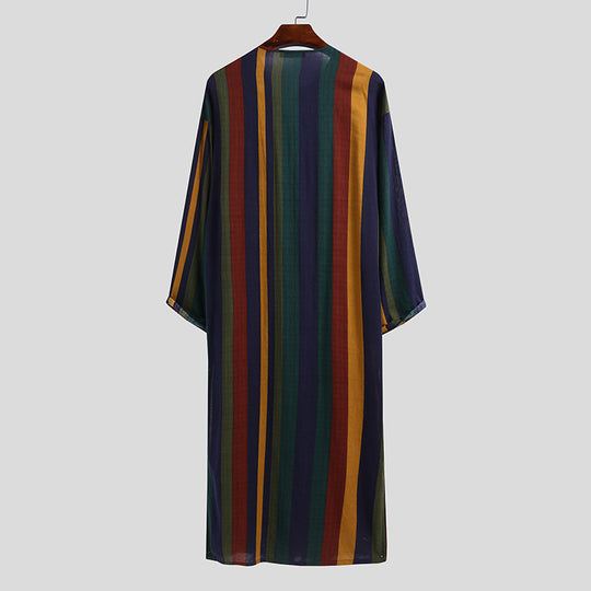 Damen nan lockeres Maxi-Leinenkleid mit durchgehender Knopfleiste Rundhalsausschnitt und aufgesetzten Taschen EB