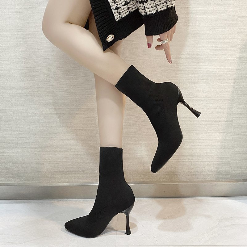 Damen nan Stretch-Sock-Boots mit schlankem Stiletto-Absatz und spitzer Zehenpartie EB
