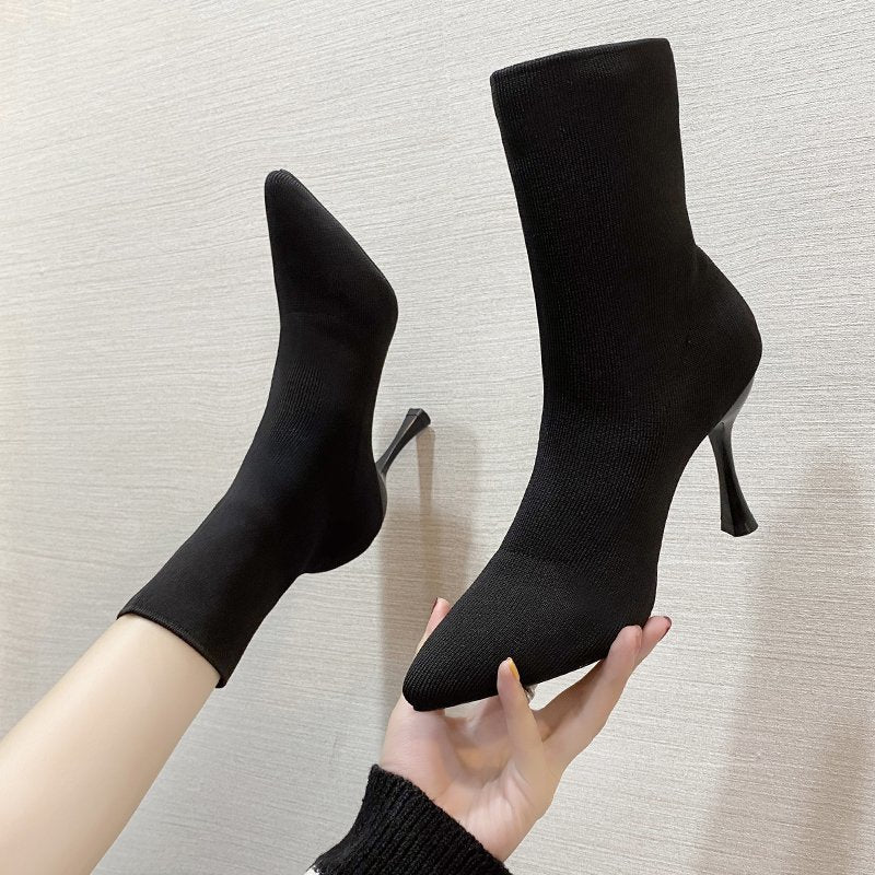 Damen nan Stretch-Sock-Boots mit schlankem Stiletto-Absatz und spitzer Zehenpartie EB