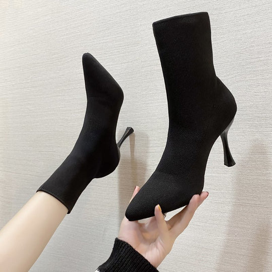 Damen nan Stretch-Sock-Boots mit schlankem Stiletto-Absatz und spitzer Zehenpartie EB