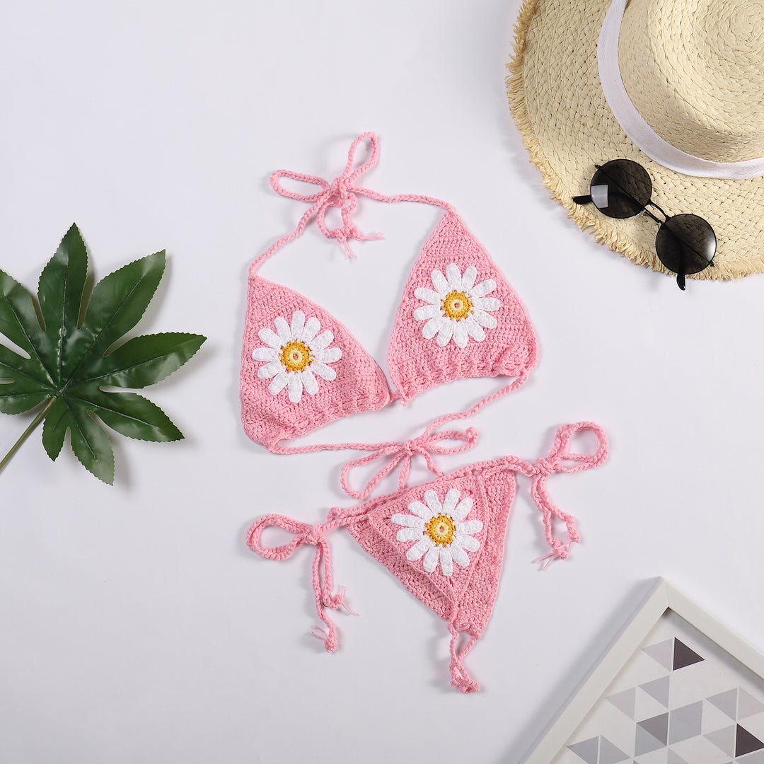 Damen Bikiniset mit floralem Häkelmuster EB