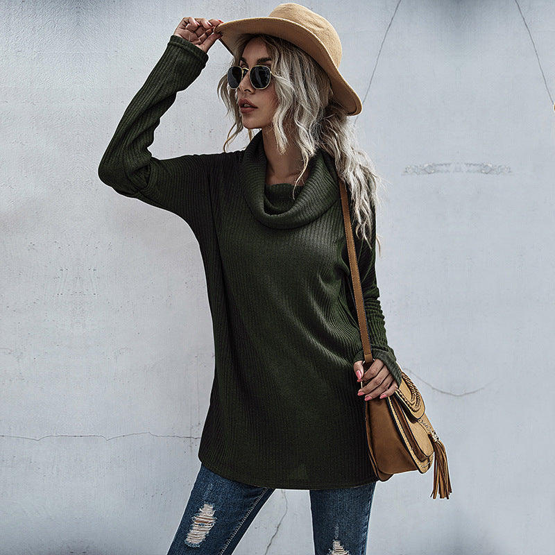 Damen modischer Oversized Pullover mit weitem Kragen und Rippstruktur EB