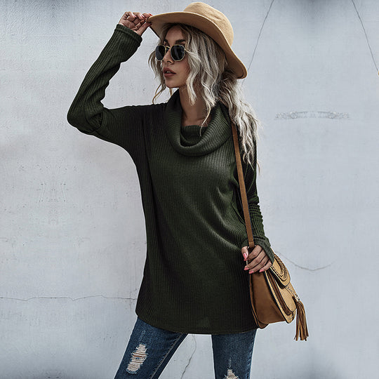 Damen modischer Oversized Pullover mit weitem Kragen und Rippstruktur EB