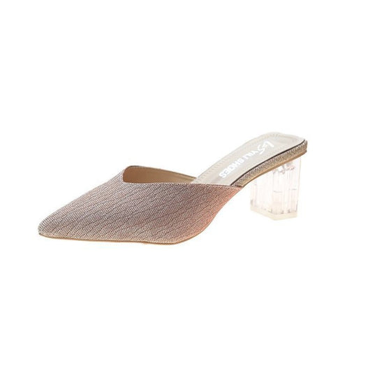 Damen elegante Mules mit transparentem Blockabsatz EB