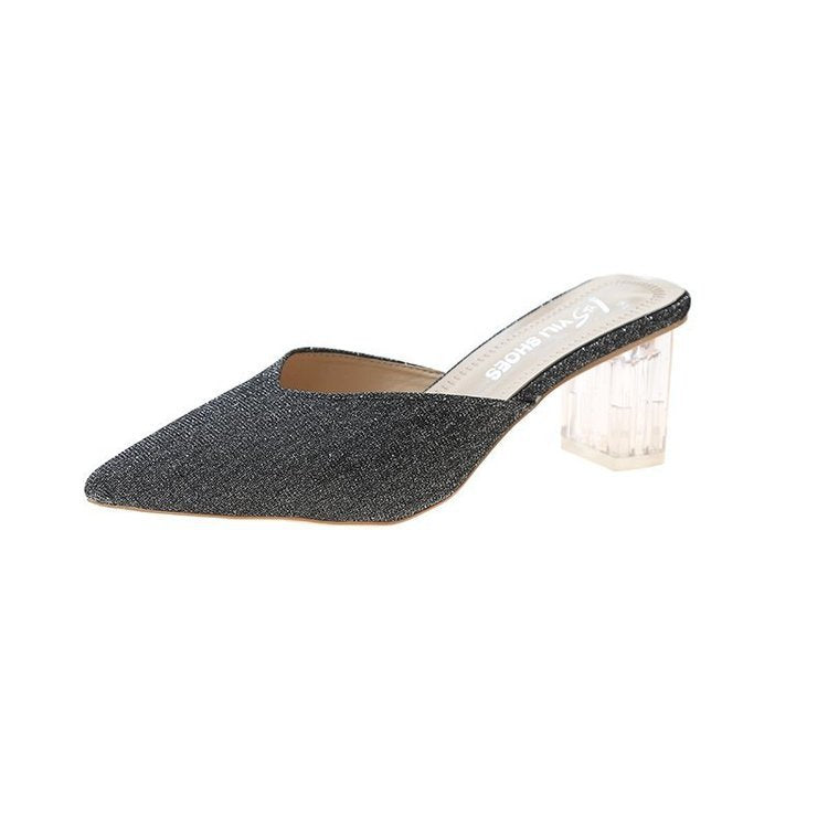 Damen elegante Mules mit transparentem Blockabsatz EB