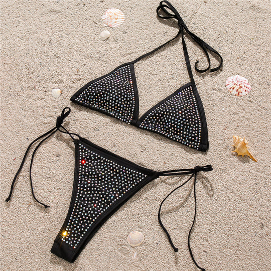Damen Glitzernder Triangel-Bikini mit Strassdetails EB