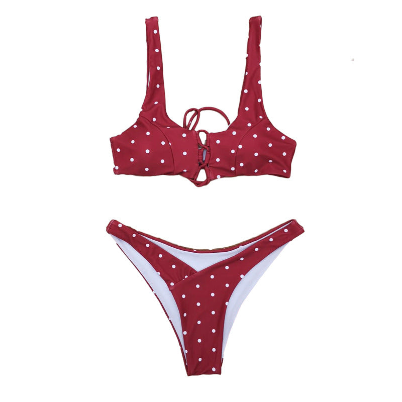 Damen Triangel-Bikini mit verspieltem Punkte-Design und anpassbarem Trägersystem EB