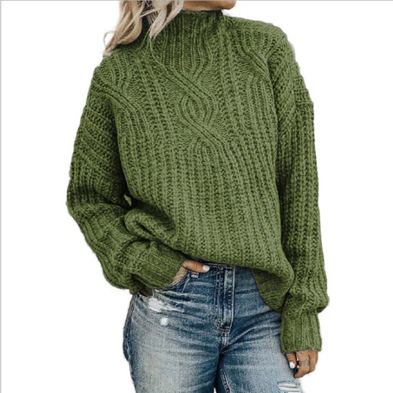 Damen Grobstrickpullover mit hohem Kragen und strukturiertem Design EB