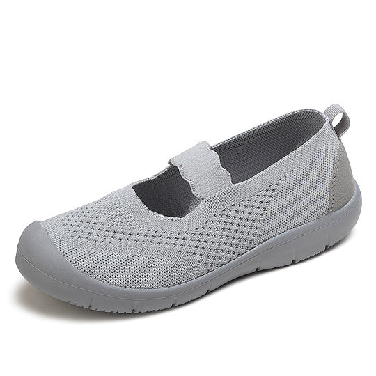 Damen nan elastischer Komfort-Ballerina mit welligem Riemen atmungsaktivem Strickoberteil und flexibler Profillaufsohle EB