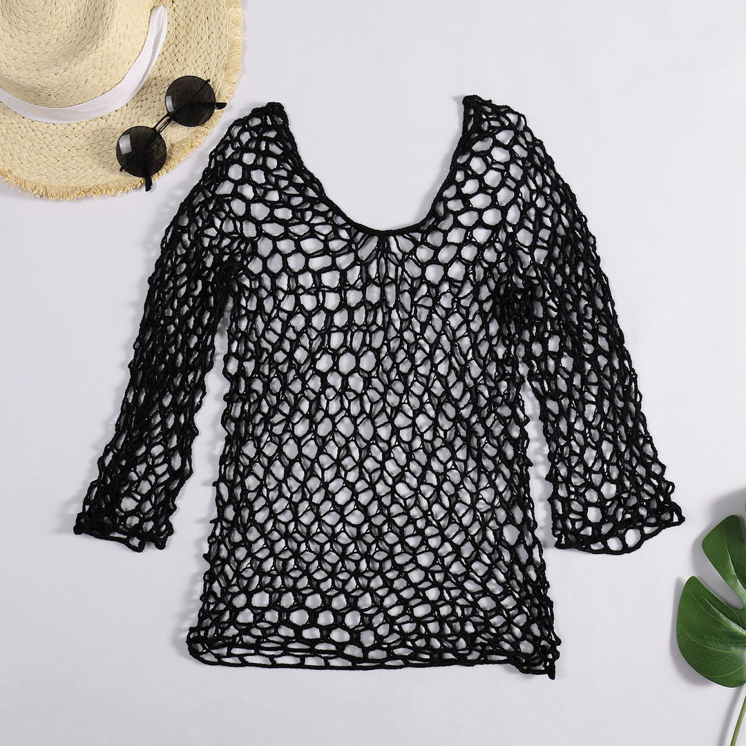 Damen luftiger Häkel-Poncho mit weitem Schnitt EB