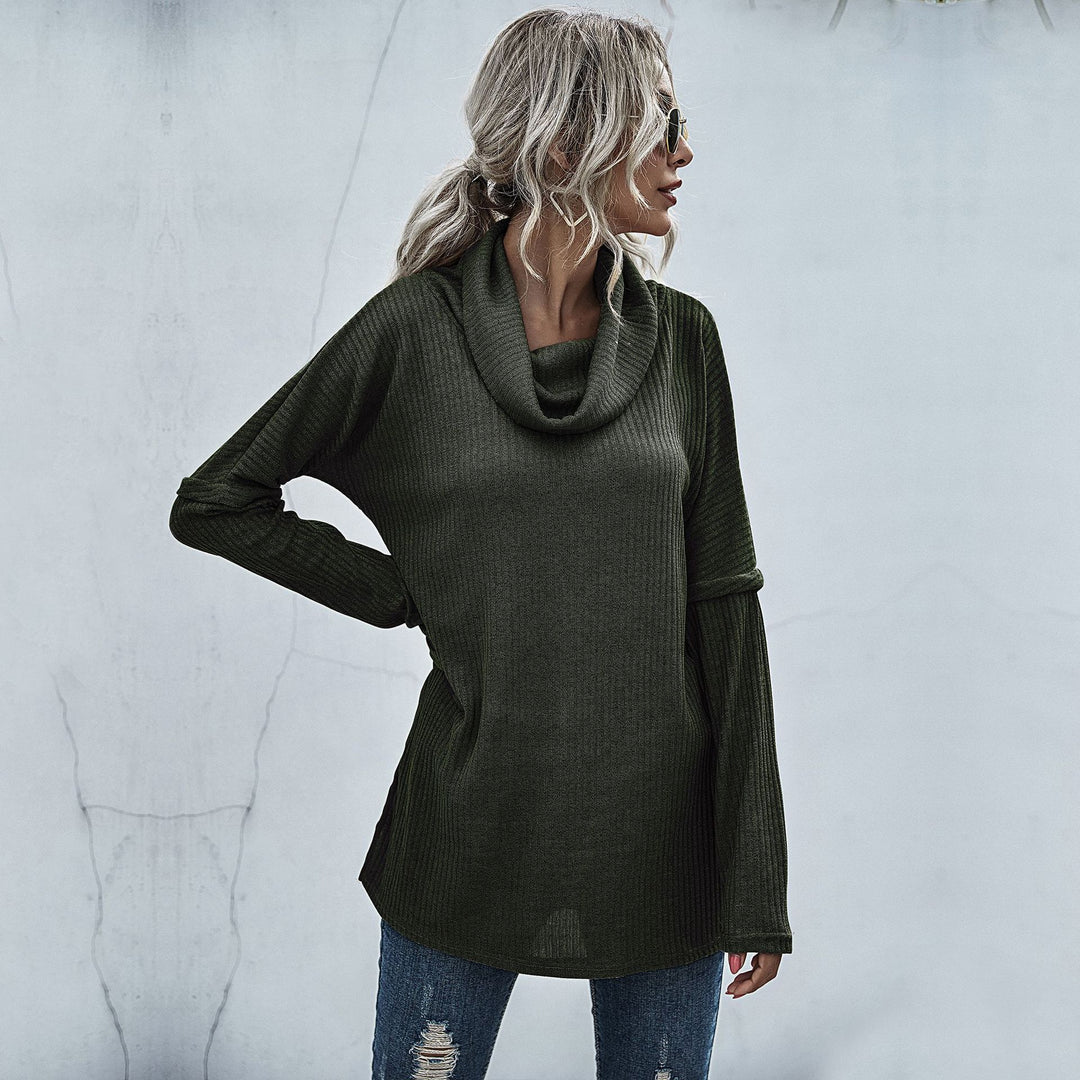 Damen modischer Oversized Pullover mit weitem Kragen und Rippstruktur EB
