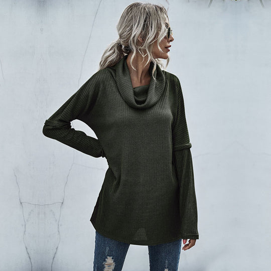 Damen modischer Oversized Pullover mit weitem Kragen und Rippstruktur EB