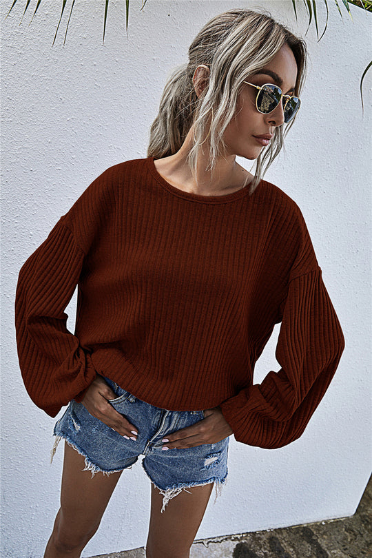 Damen lässiger Pullover mit voluminösen Ärmeln und strukturiertem Design EB