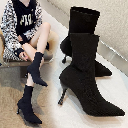 Damen nan Stretch-Sockenstiefelette mit spitzer Zehenpartie und geformtem Stiletto-Absatz EB