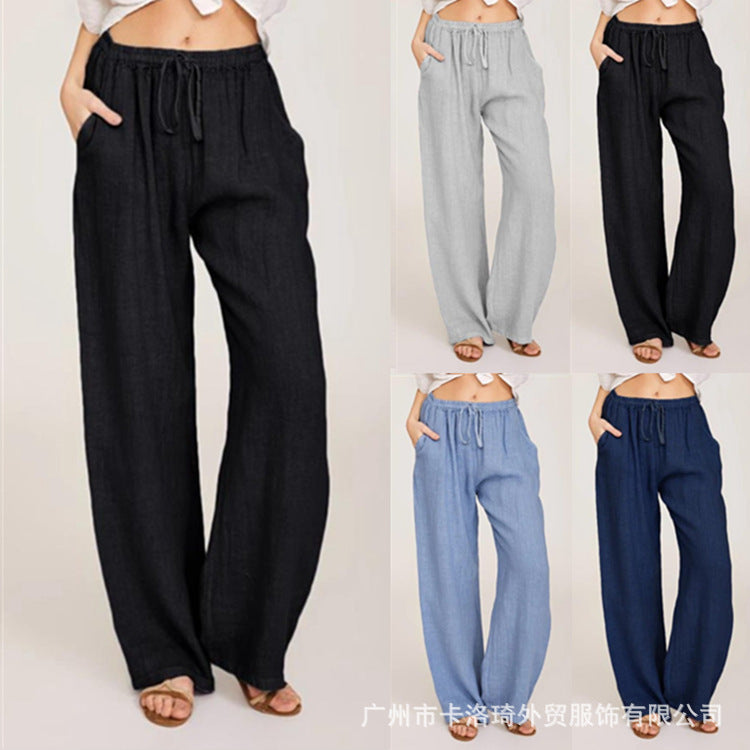 Damen nan weite Leinenhose mit elastischem Bund Kordelzug und Seitentaschen EB